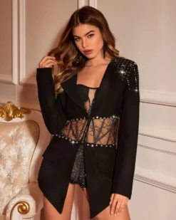 Jaclyn Noir Crystal Jumpsuit Set