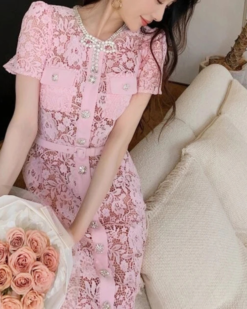 Alternative view of Anna Pink Lace Midi Dress