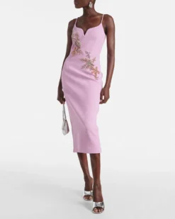 Sabrina Pink Beaded Tea-Length Party Dress 1