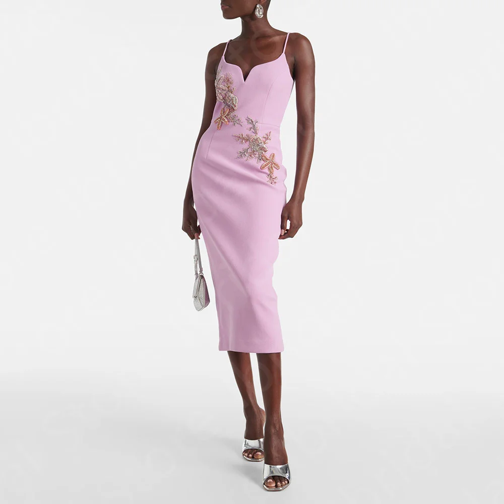 Sabrina Pink Beaded Tea-Length Party Dress 1