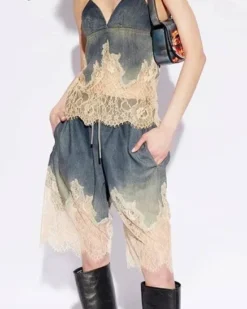 Sasha Denim-Lace Two-Piece Set