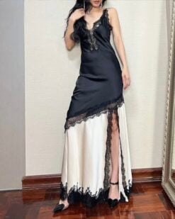Rosa Lace-Trim Two-Tone Maxi Dress
