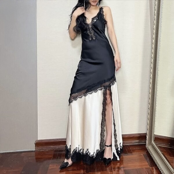 Rosa Lace-Trim Two-Tone Maxi Dress
