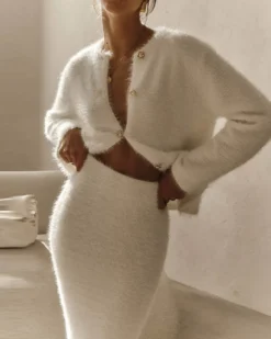 Amanda Luxe Fuzzy Cardigan & Skirt Set