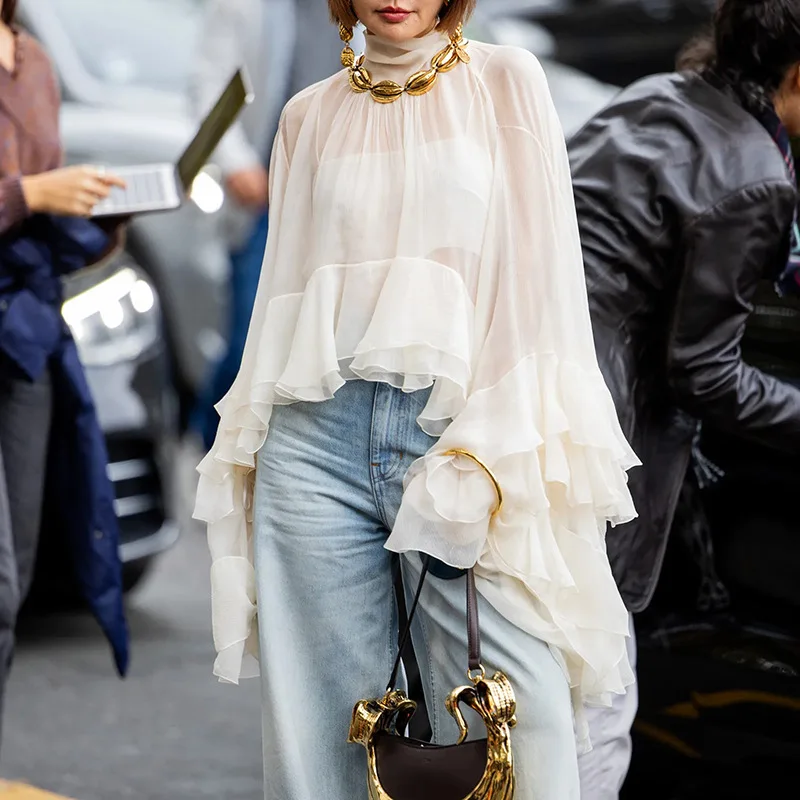 Olga Sheer Ruffle Blouse