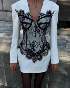Alicia Lace Paneling Tailored Mini Dress