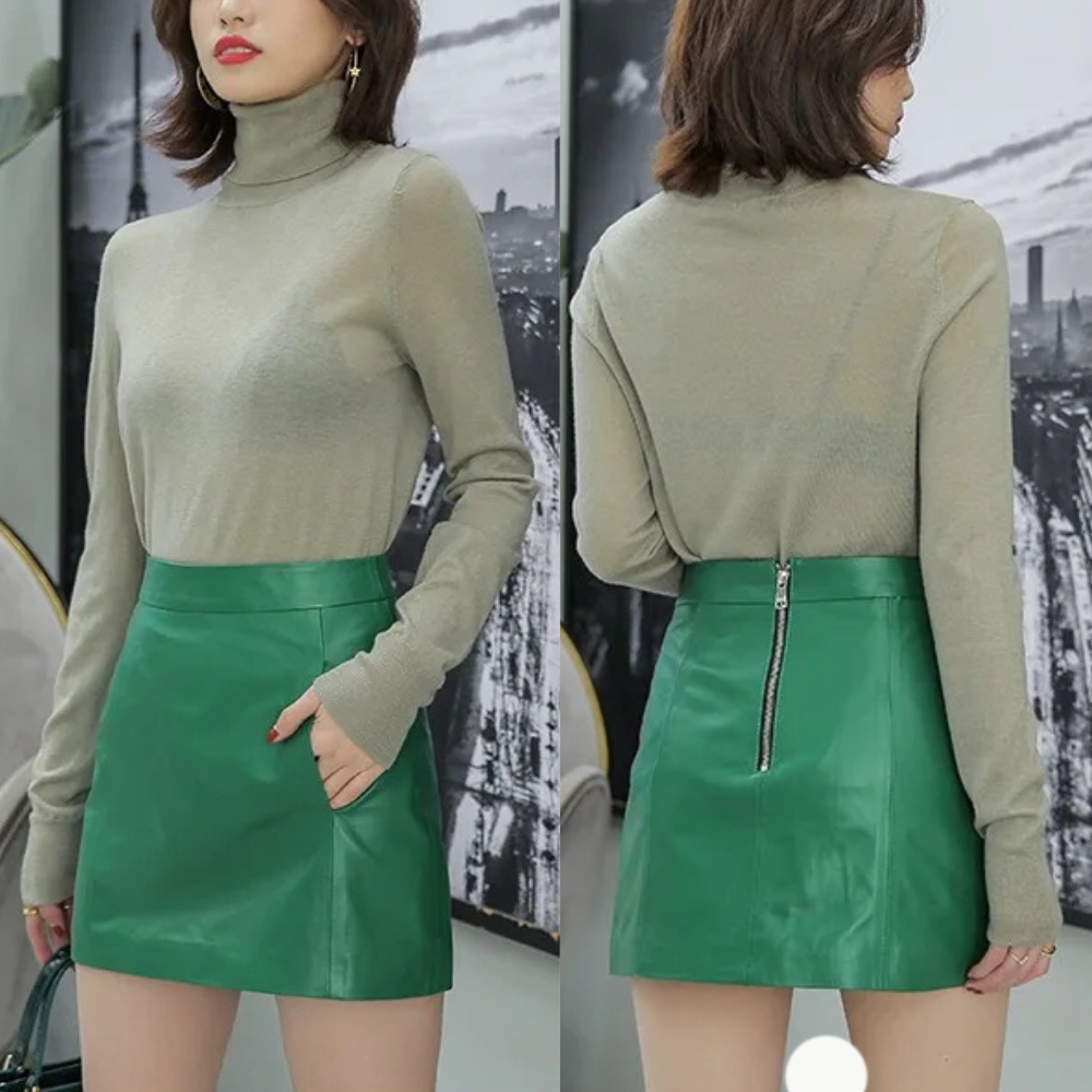 Selena Luxe Sheepskin Leather Mini Skirt - Image 7