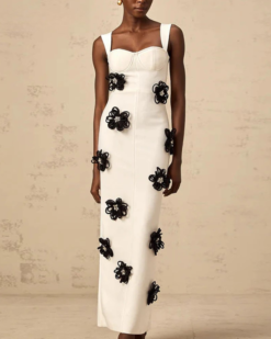 Elise Floral Appliqué Column Maxi Dress