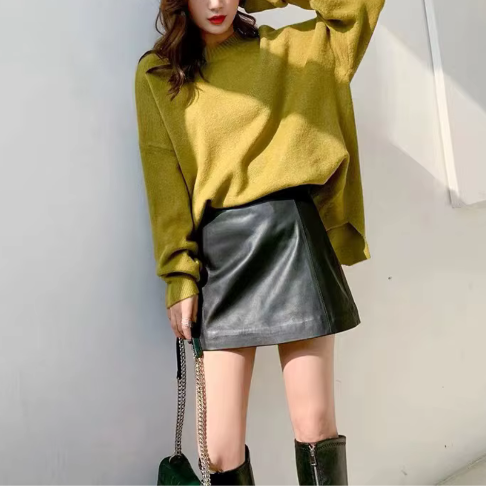 Selena Luxe Sheepskin Leather Mini Skirt - Image 2