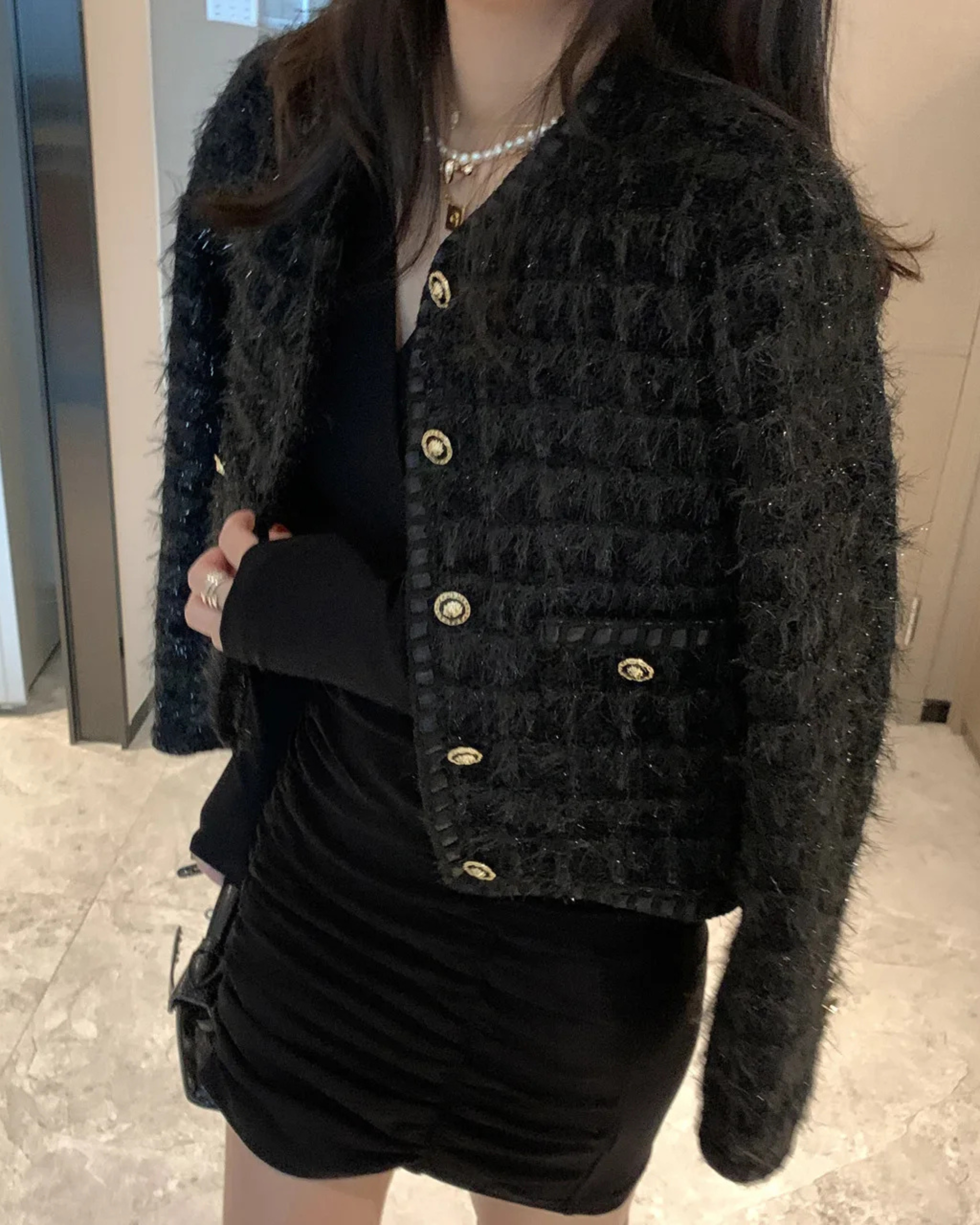 Arden Noir Textured Crop Jacket