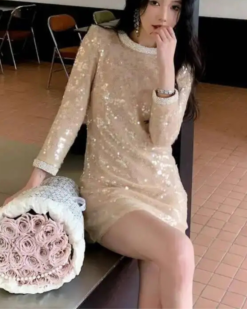 Alternative view of Elara Champagne Sequin Mini Dress