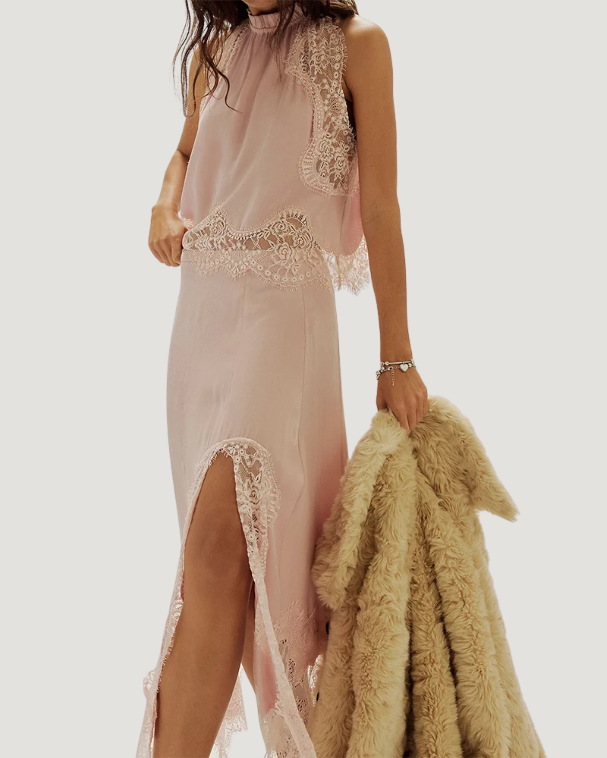 Clara Satin Lace Skirt Set