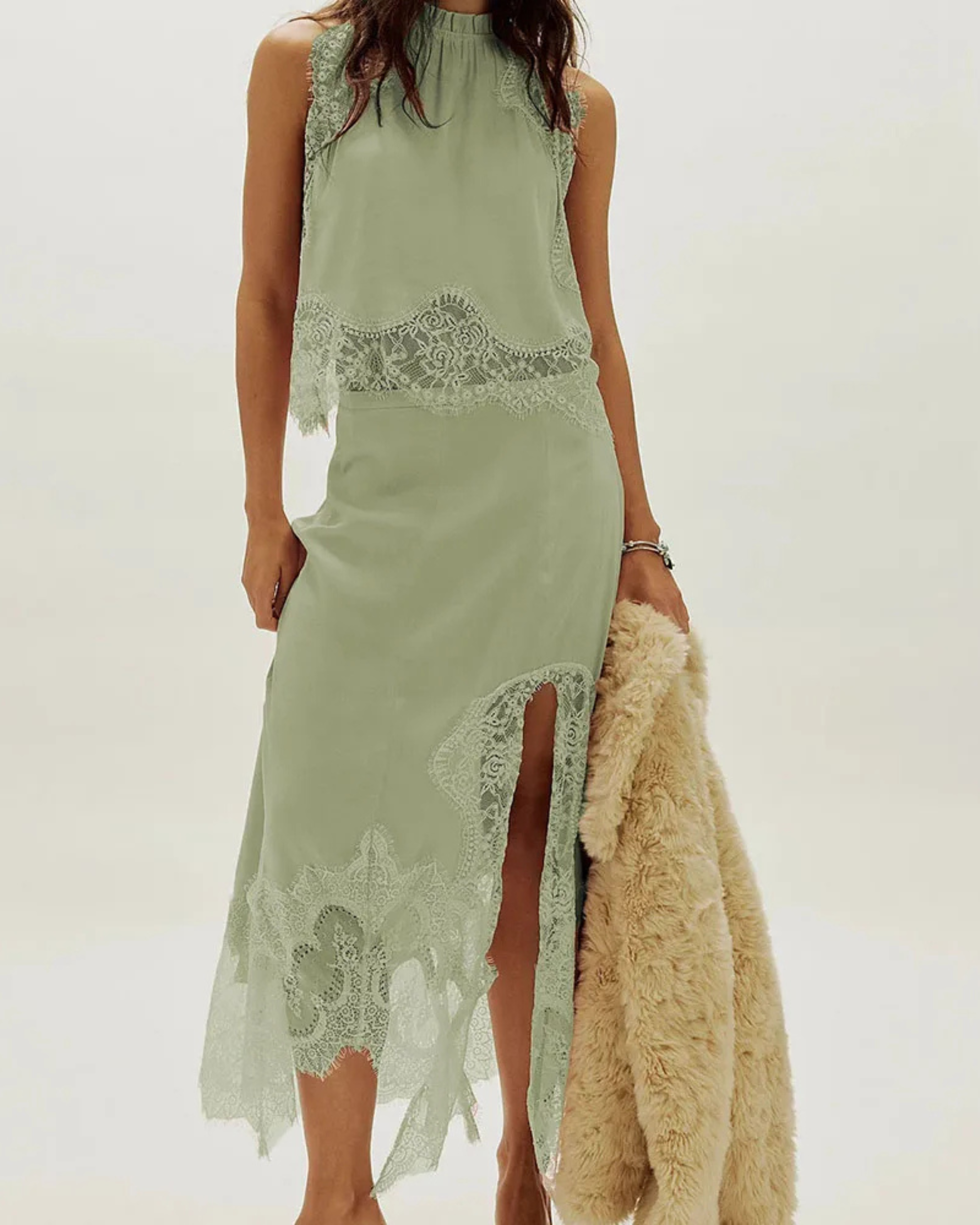 Clara Satin Lace Skirt Set - Image 4