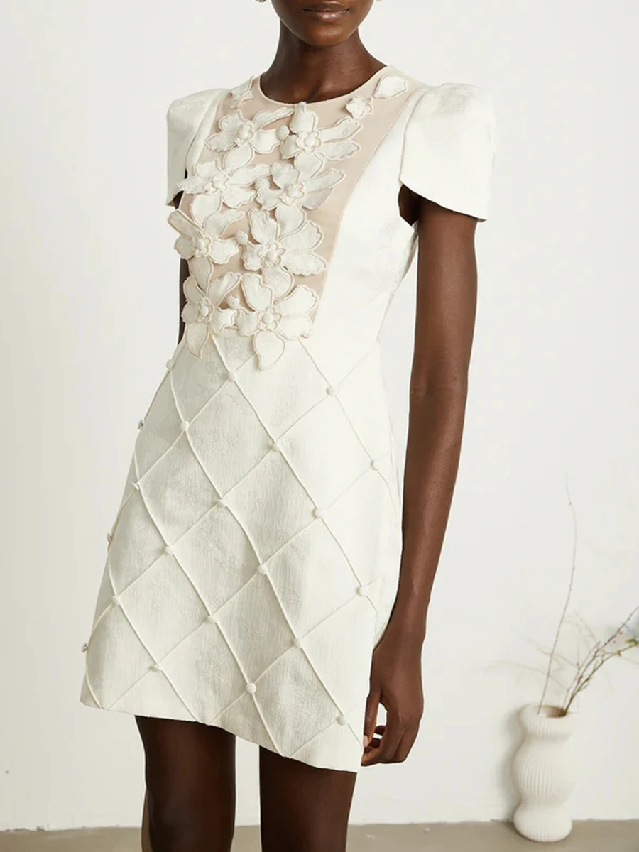 Genevieve Floral Appliqué Mini Dress - Image 2