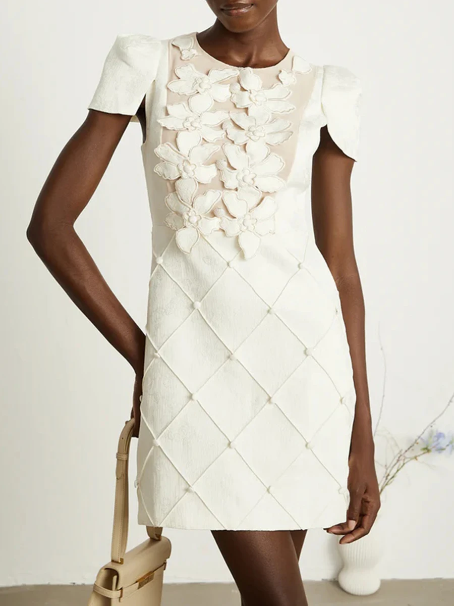 Genevieve Floral Appliqué Mini Dress