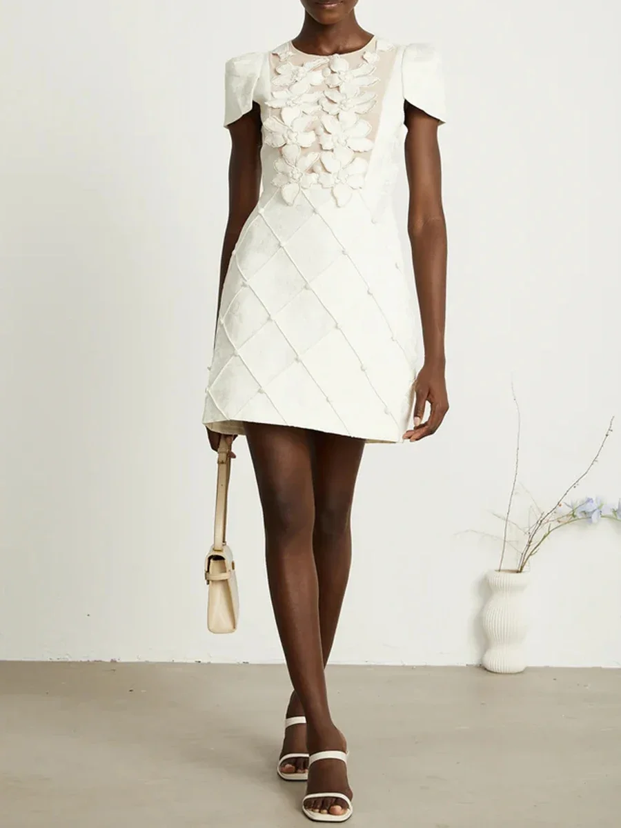 Genevieve Floral Appliqué Mini Dress - Image 3