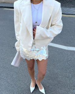 Sofia White Sequin Mini Skirt
