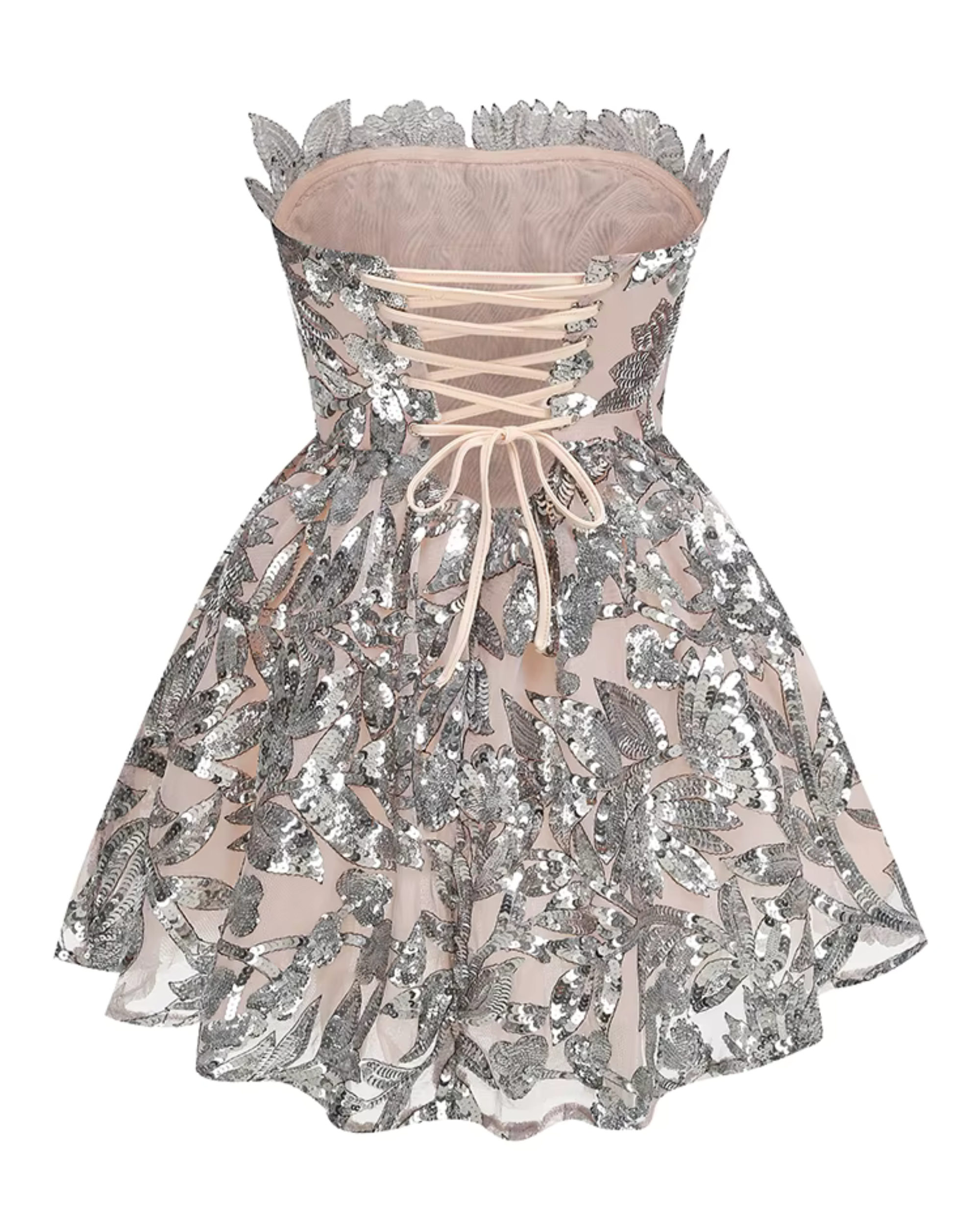 Odilia Silver Embroidered Corset Mini Dress