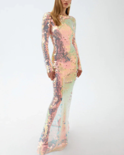 Ophelia Iridescent Sequin Open-Back Maxi Dress