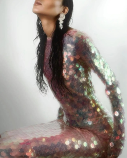 Ophelia Iridescent Sequin Open-Back Maxi Dress