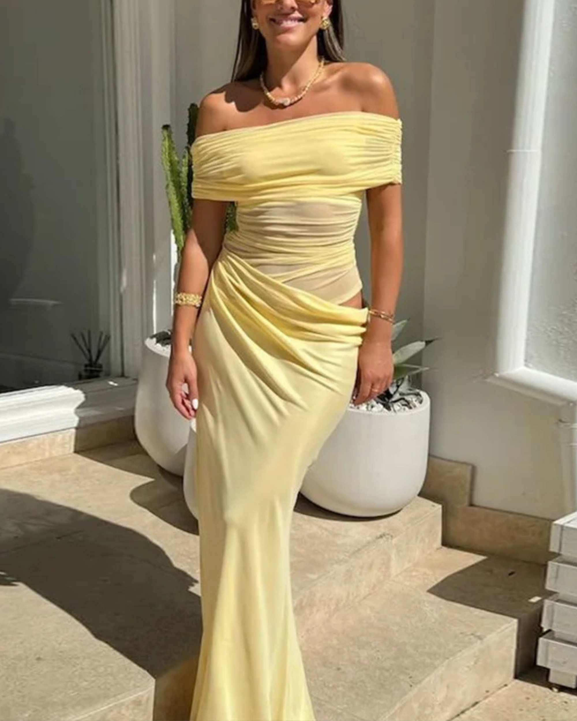 Estelle Ruched Off-Shoulder Maxi Dress