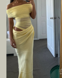 Estelle Ruched Off-Shoulder Maxi Dress
