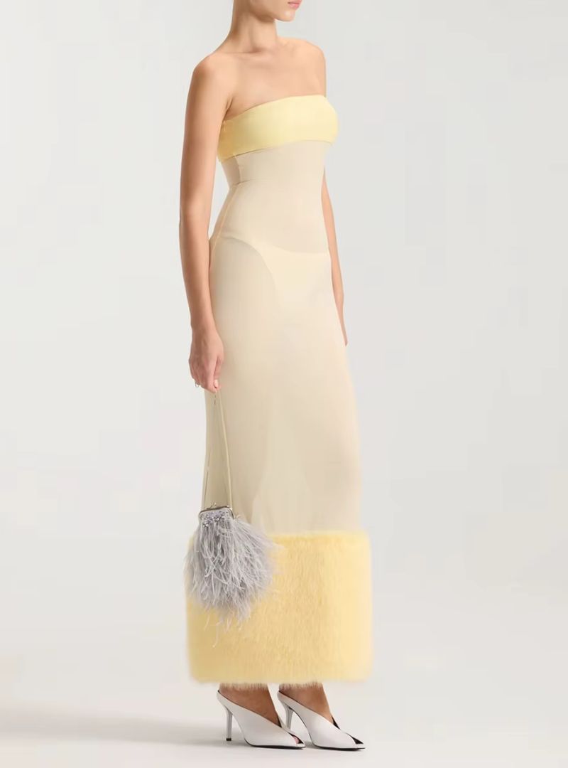 Colette Fur-Trim Maxi Dress Set
