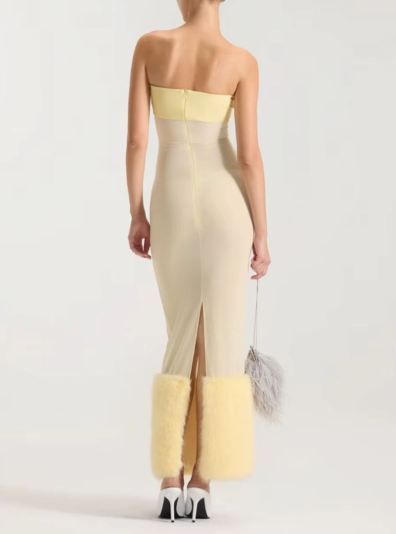 Colette Fur-Trim Maxi Dress Set