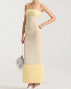 Colette Fur-Trim Maxi Dress Set