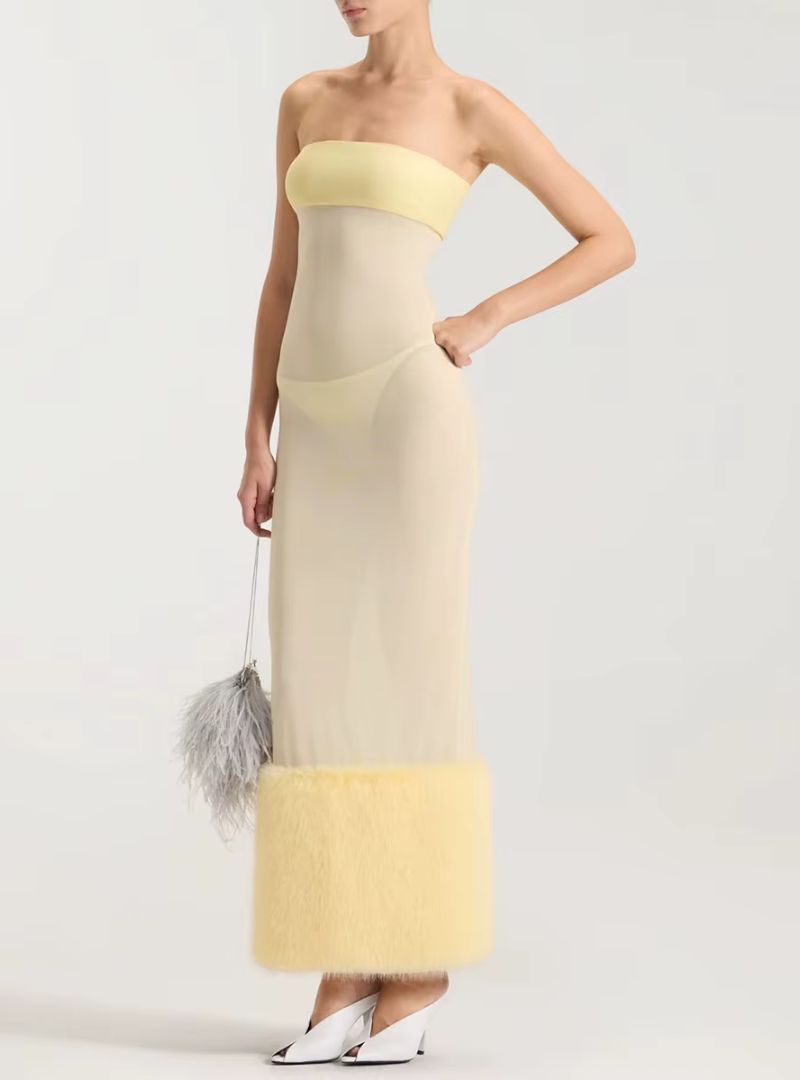 Colette Fur-Trim Maxi Dress Set