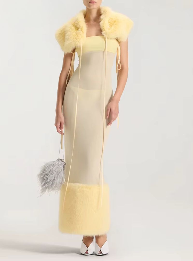 Colette Fur-Trim Maxi Dress Set