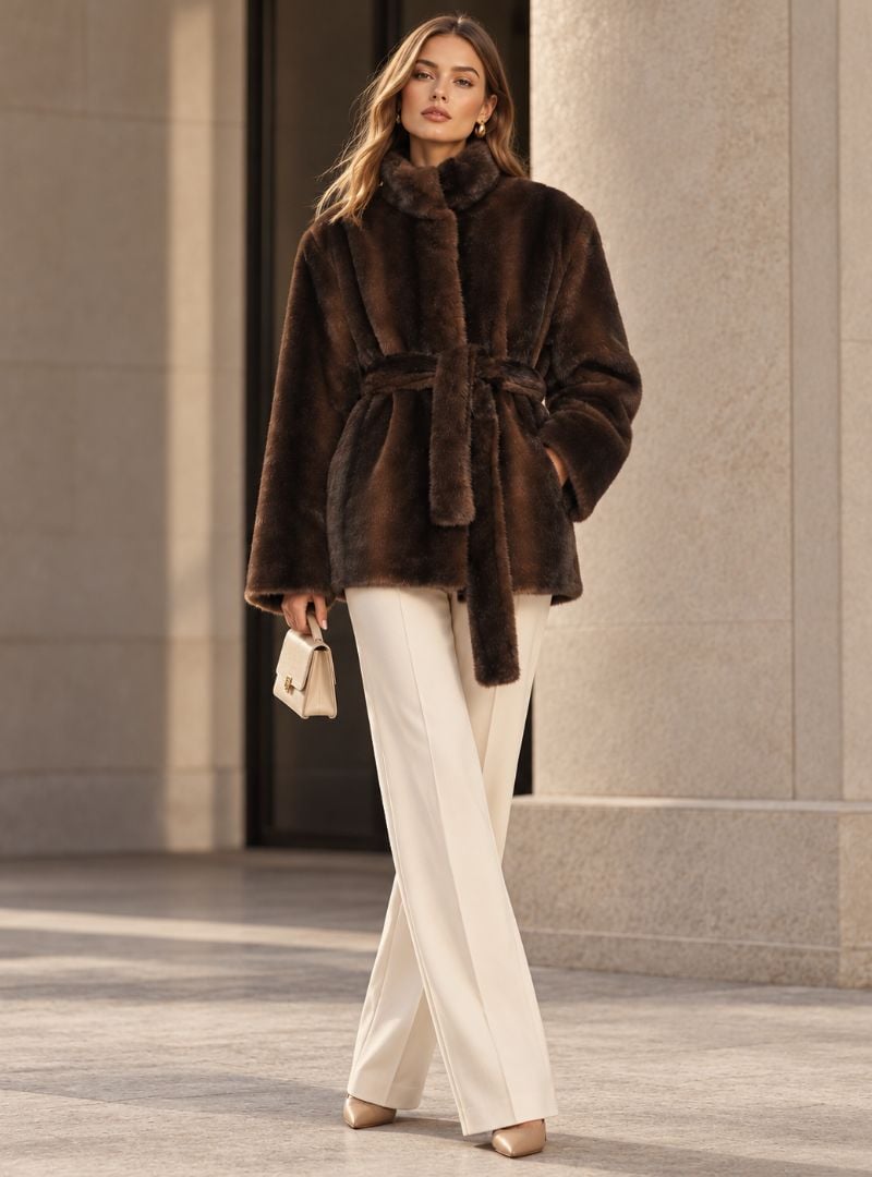 Leonora Belted Faux Fur Coat
