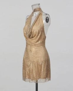 Ksenia Crystal-Draped Halter Mini Dress