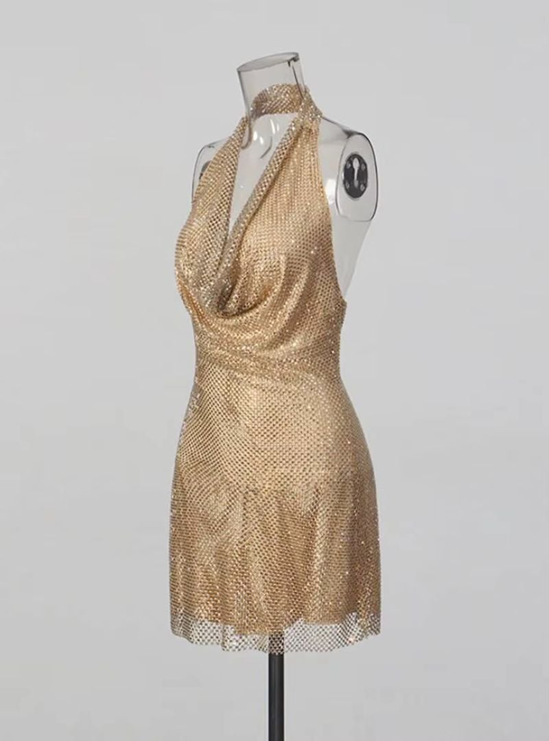 Ksenia Crystal-Draped Halter Mini Dress