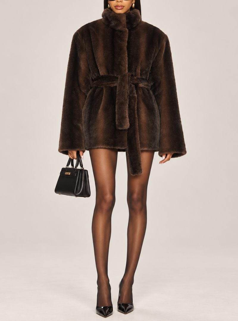 Leonora Belted Faux Fur Coat